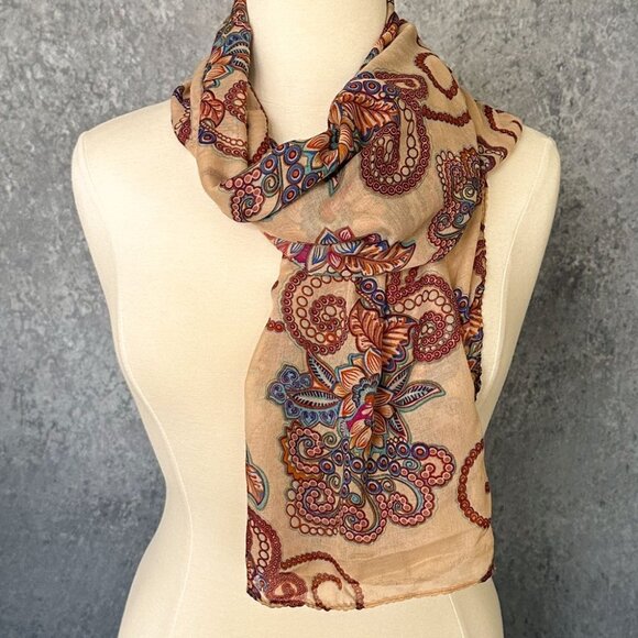Sheer Floral-Print Lightweight Long Scarf - Picture 2 of 4